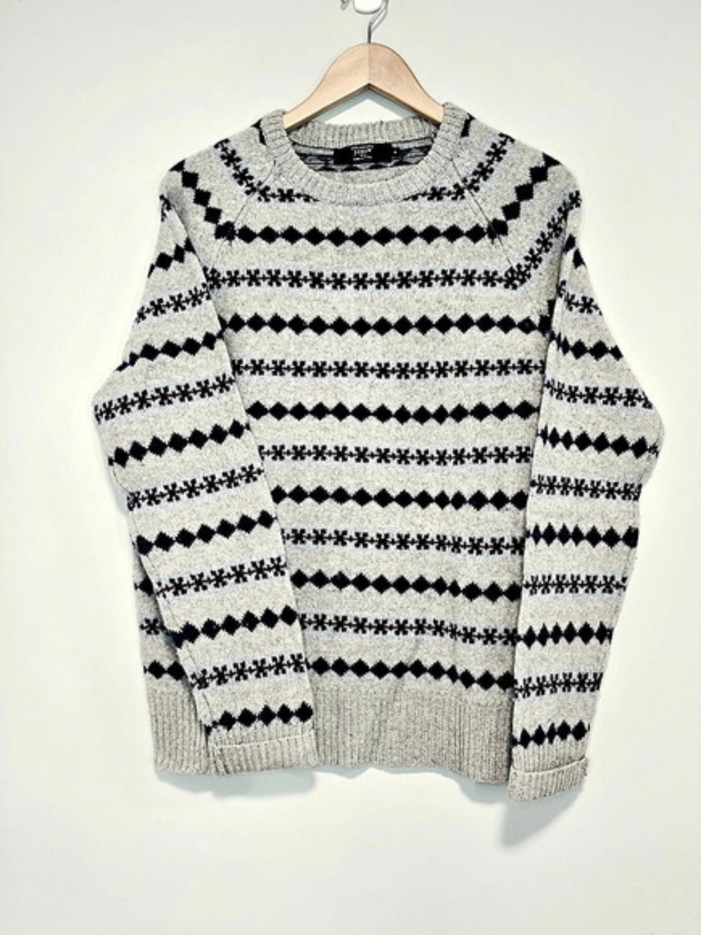 J.Crew Men's Fair Isle Lambswool Sweater Gray & Blue Size M